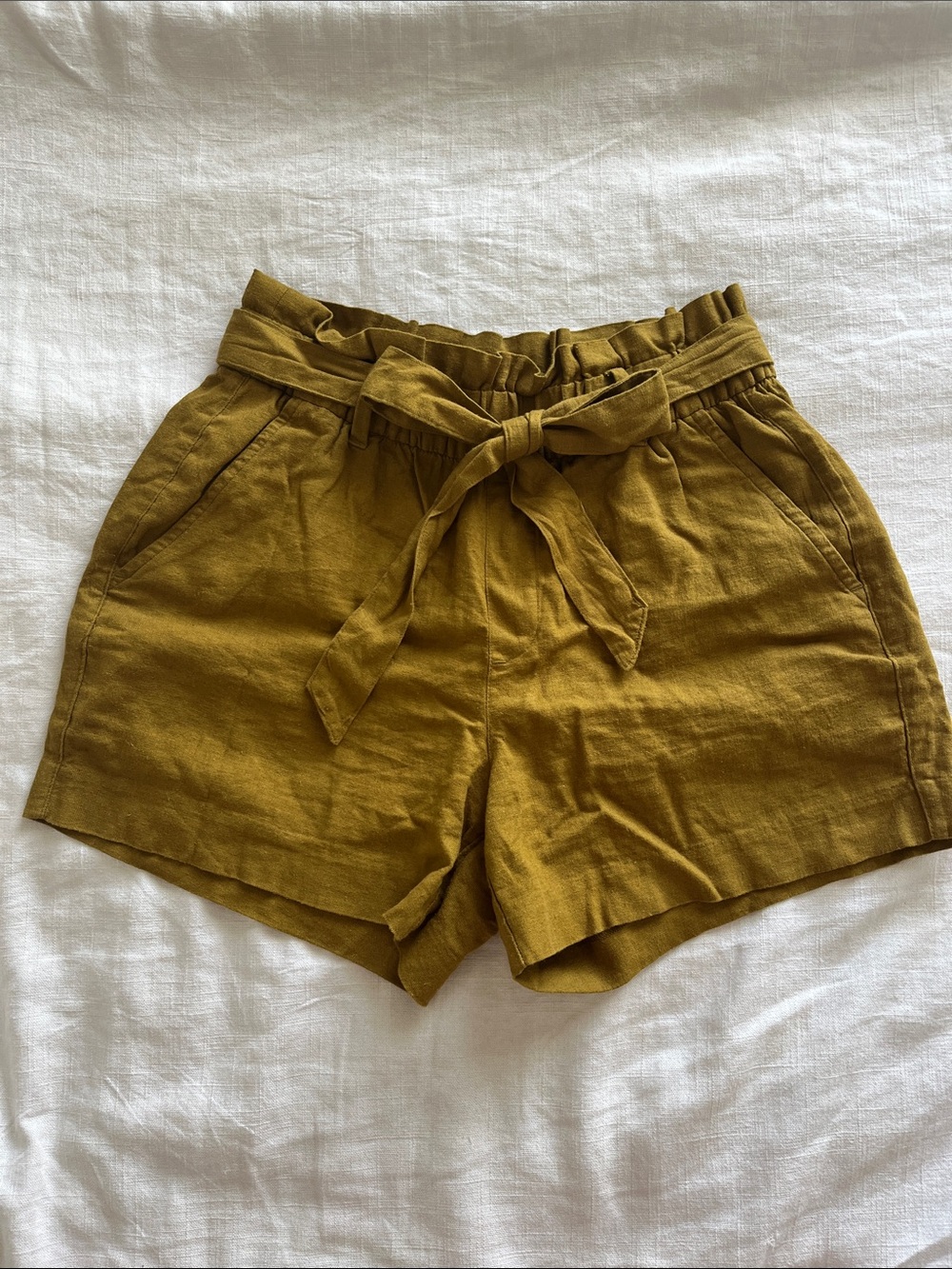 Old Navy Mustard Yellow Linen Paperbag Shorts
